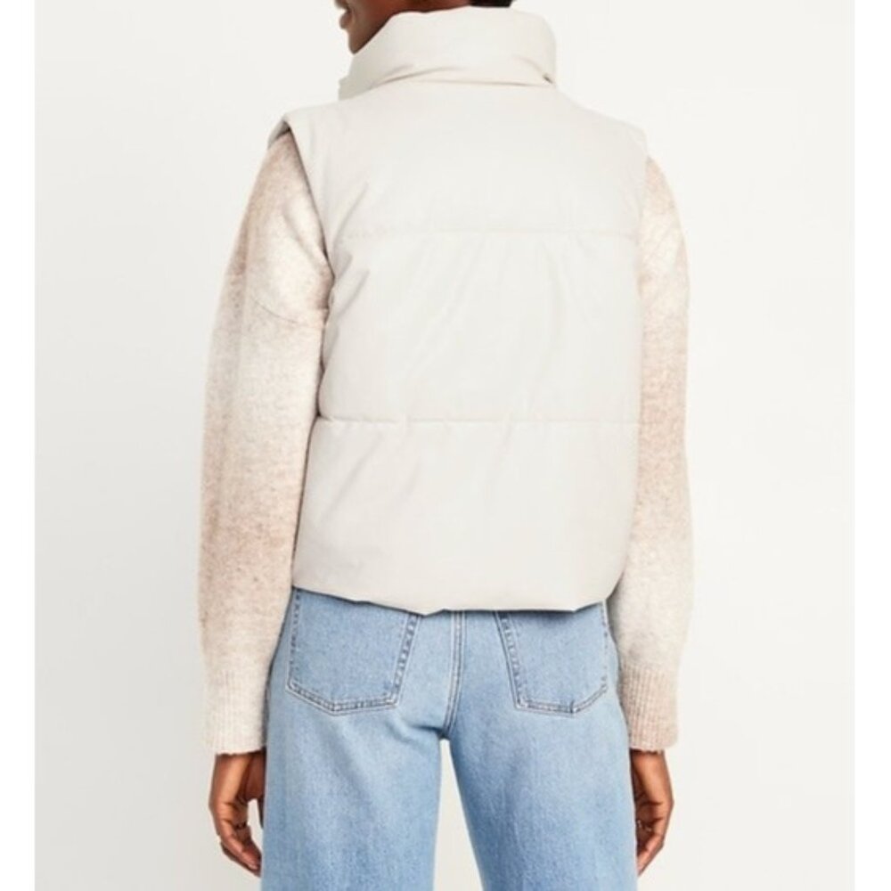 Old Navy Womens Faux-Leather Quilted Puffer Vest Sz 3X Silver Gray Pockets NWT - Picture 3 of 8